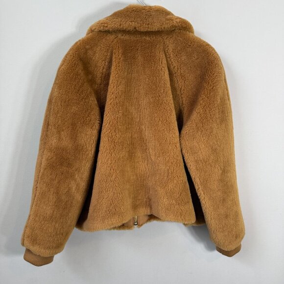J. Crew Faux Fur Full Zip Bomber Jacket Womens 2X Cognac Preppy Designer Outdoor - Picture 11 of 15